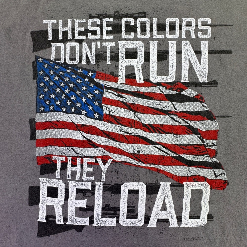 Buck Wear Shirt Men's Large USA Patriotic‎ Graphic Flag Guns Freedom Gray